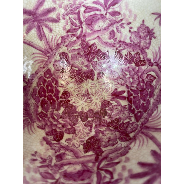 Pink 20th Century Hand Painted Chinoiserie Style Bowl For Sale - Image 8 of 8