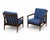 Mid century walnut lounge chair with blue chenille upholstery. Chair was newly upholstered for the listing. Wood is in...
