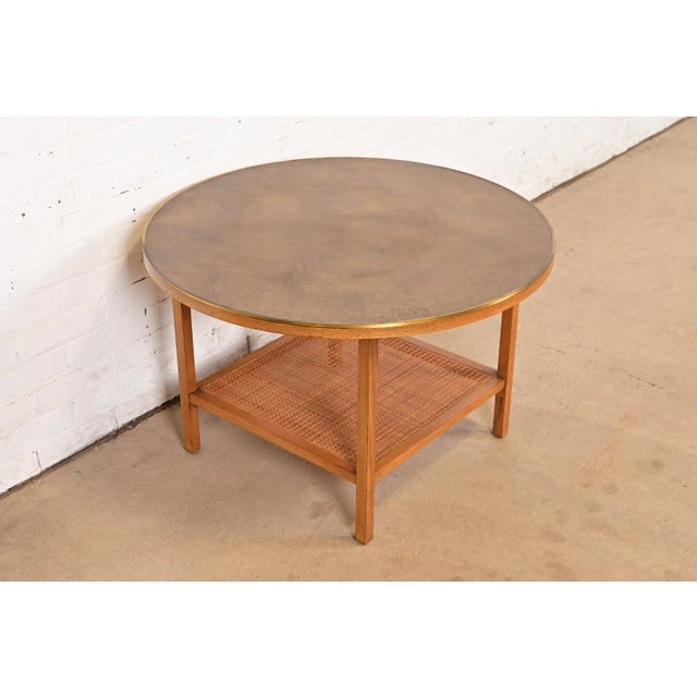 Calvin Furniture Paul McCobb Irwin Collection Mahogany, Brass, and Cane Leather Top Coffee Table, 1950s For Sale - Image 4 of 10