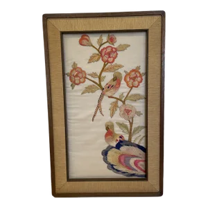 Mid 20th Century Framed Embroidered Silk Panel