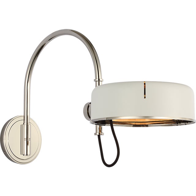 Visual Comfort Thomas O'Brien for Visual Comfort Signature Oso 13" Articulating Arc Wall Light in Polished Nickel with Matte White Shade For Sale - Image 4 of 12