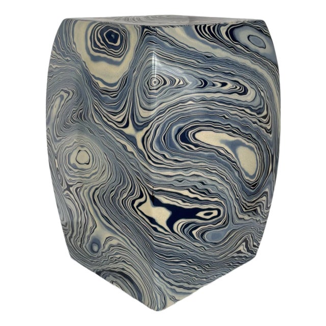 Ports 68 Modern Blue Malachite Artic Porcelain Stool/Side Table For Sale