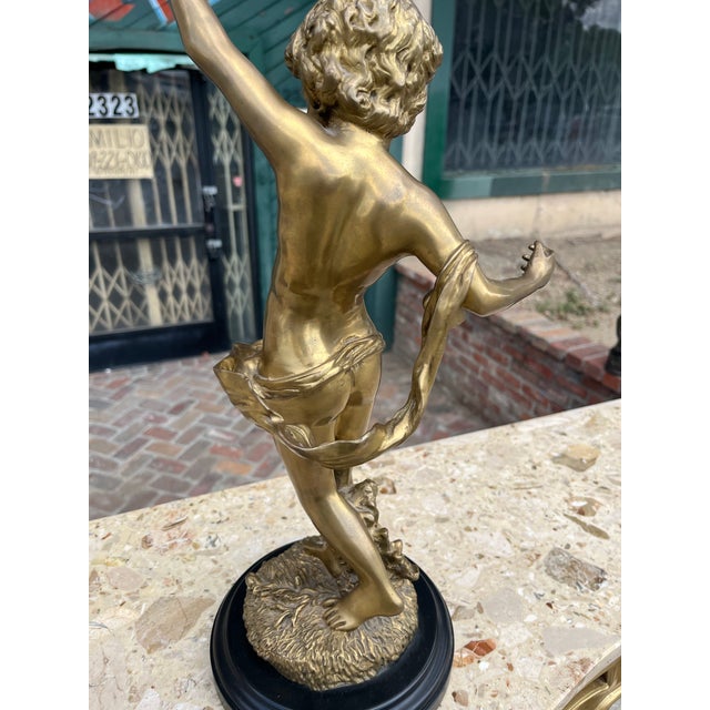 Late 20th Century Large Cherub Putti Bronze Candlestick by Decorative Crafts Inc Hand Crafted Imports For Sale - Image 4 of 12