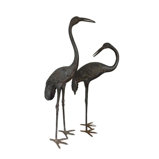 A Pair of Vintage Bronze Crane Garden Sculptures For Sale - Image 6 of 12