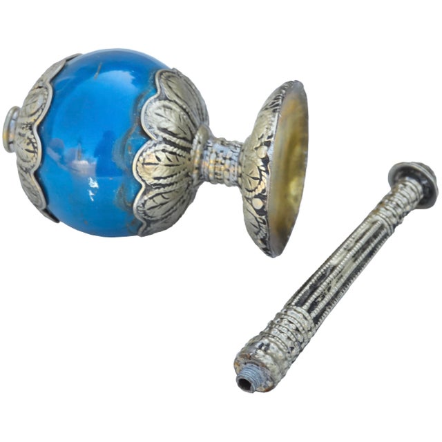 Mid 20th Century Handmade Moroccan Blue & Silver Perfume Bottle For Sale In New York - Image 6 of 6