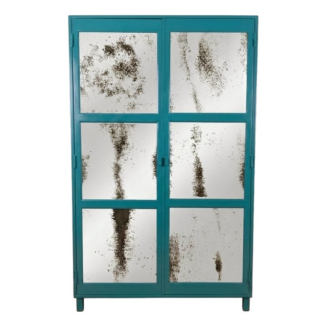 Turquoise Metal Wardrobe with Aged Mirrors, 2000s For Sale