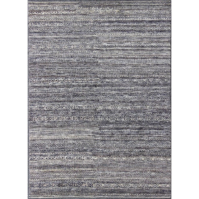 Shades of Midnight Blue, Royal Blue and Charcoal Modern Design Piled Rug For Sale