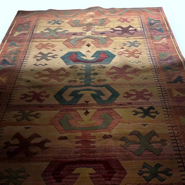 Vintage Handwoven Wool Rug with Geometric Patterns For Sale - Image 6 of 11