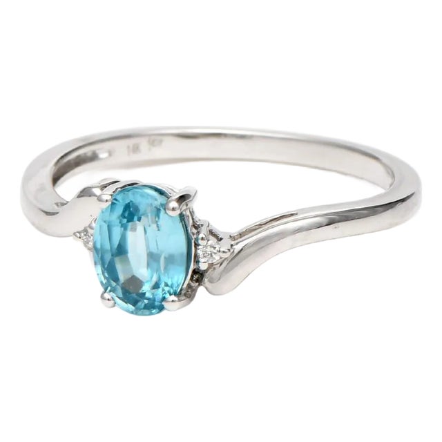 14KW Blue Zircon(.78) & Diamond Halo Ring, size 7 For Sale