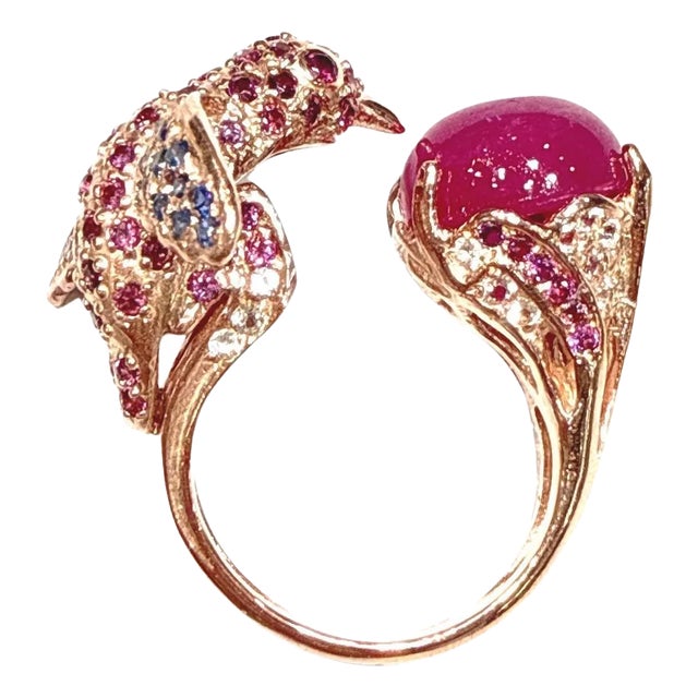 Bochic “Capri” Ruby & Multi Color Fancy Sapphire Ring Set 18K Gold & Silver For Sale