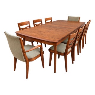 Mid-Century Modern Heywood-Wakefield Maple Extendable Dining Table & 8 Accent Chairs - 9 Piece Set For Sale