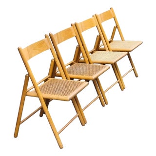 Vintage Folding Chairs in Beech and Cane from Habitat, 1980s, Set of 4 For Sale