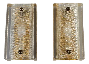 Vintage Swedish Wall Lights in Cast Glass and Brass from Orrefors, 1960, Set of 2