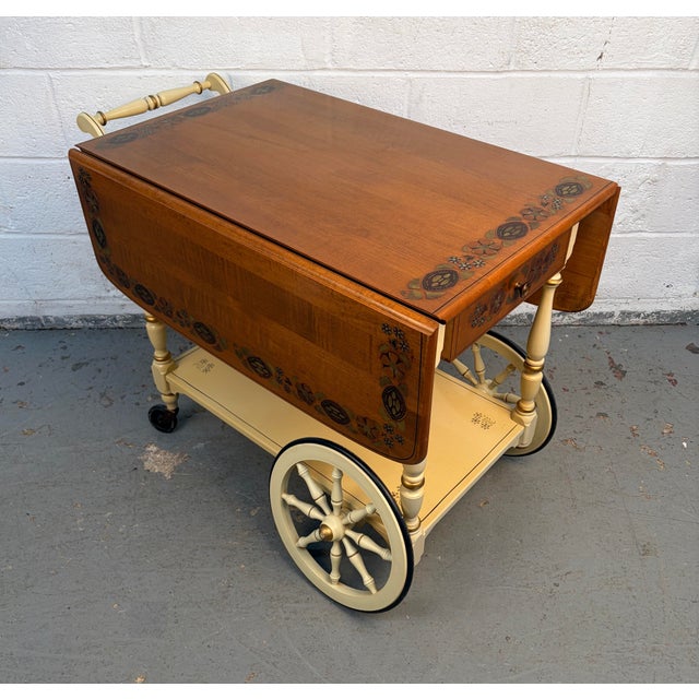 Vintage Ethan Allen Stenciled Drop Leaf Tea Cart For Sale - Image 9 of 18