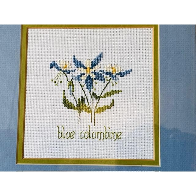 Petite "Blue Columbine" Needlework, Vintage For Sale - Image 4 of 9