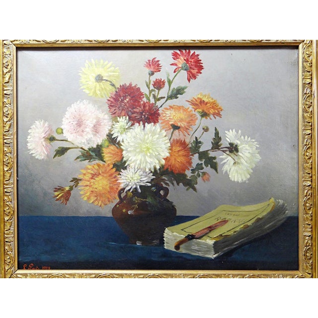 Magnificent large antique still life painting, oil on linen canvas, signed L. Porte and dated 1888. The composition...