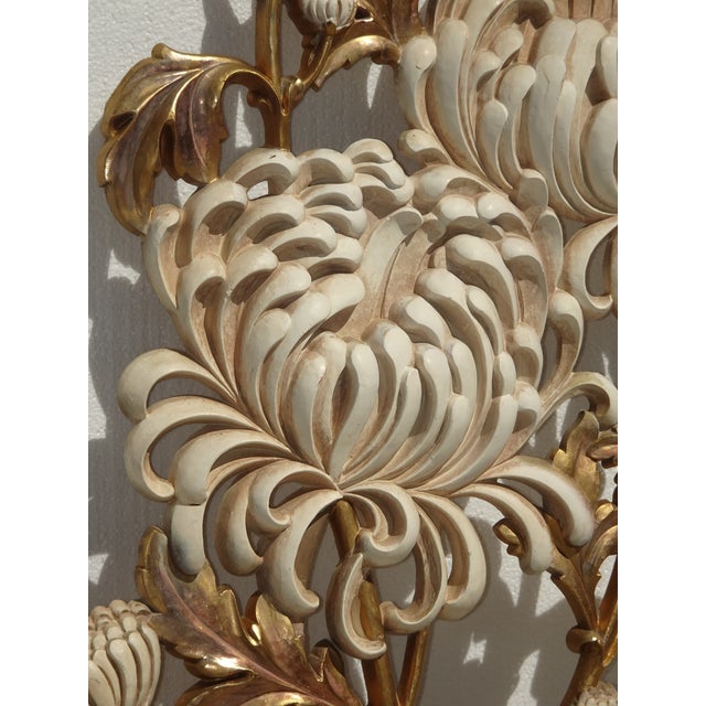 Large 49" Tall Vintage French Country Syroco Gold Flower Wall Plaque Picture For Sale - Image 13 of 18