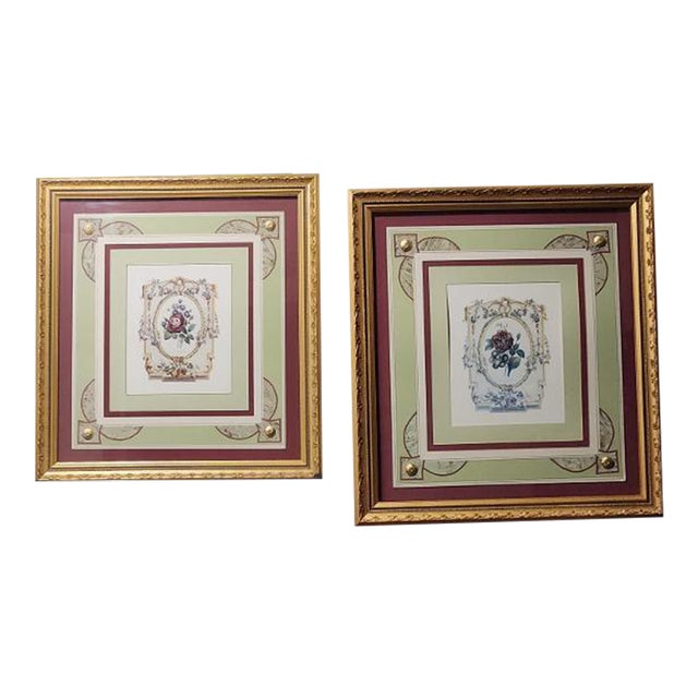 Late 20th Century John Richards Framed Rose Devotional Prints in Ornate Gold Shadowboxes -Pair For Sale