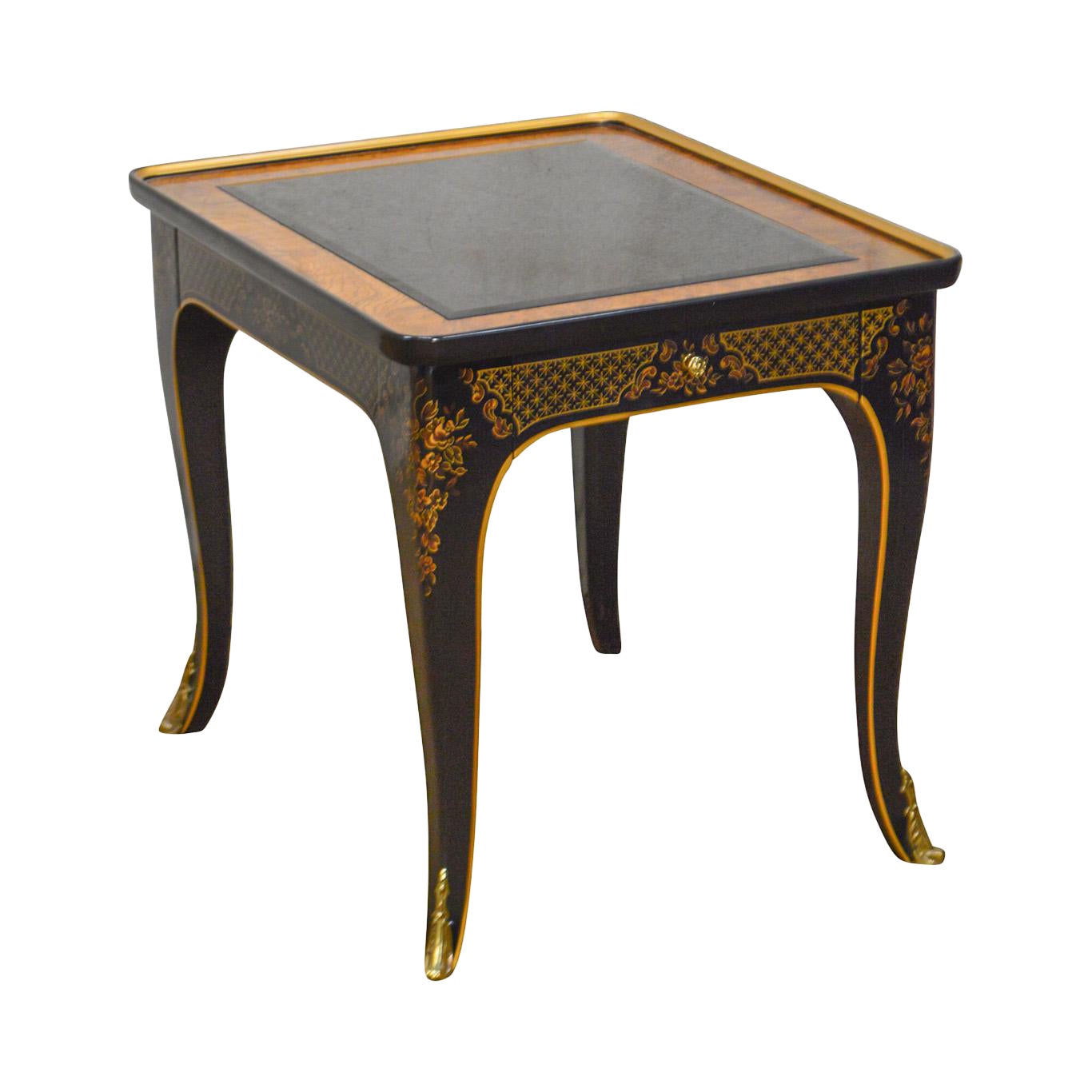 Drexel Heritage Et Cetera Chinoiserie Ebonized & Burl Wood 1 Drawer Side Table Chairish