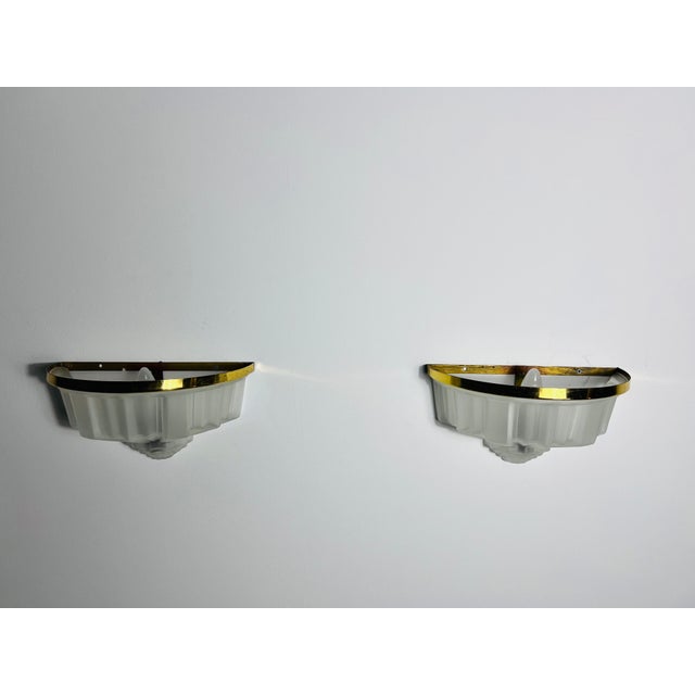 Pair of French Brass and Aluminium Art Deco Sconces, France, 1940s For Sale - Image 9 of 12