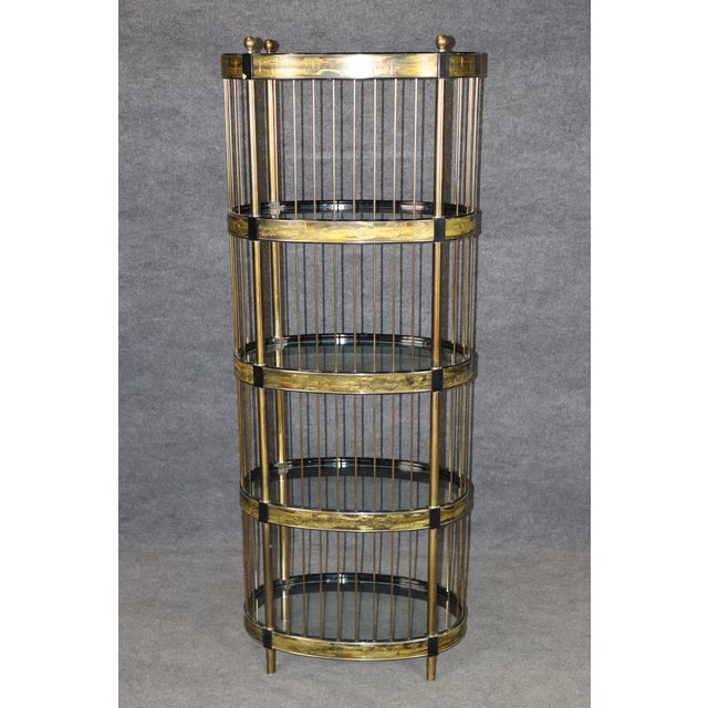 Bernard Rohne for Mastercraft Acid Etched Modern Brass and Metal Etagere For Sale In Philadelphia - Image 6 of 10