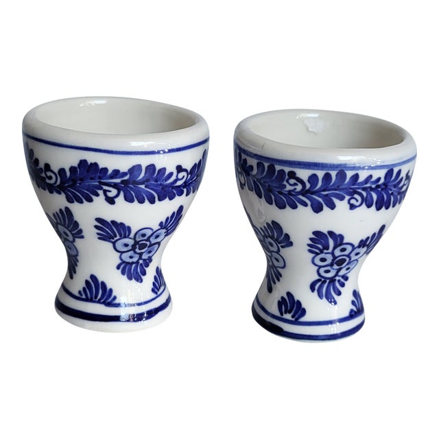 1950s Handpainted Delft Porcelain Egg Cups - a Pair For Sale