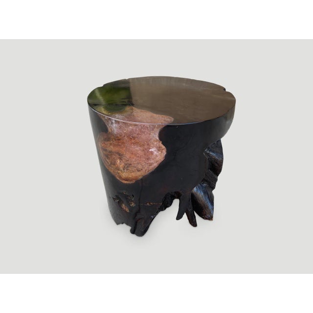 Andrianna Shamaris Organic Cracked Resin and Teak Wood Side Table For Sale - Image 16 of 18