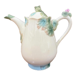 Franz Porcelain "Amphibia" Frog Teapot Coffeepot, Discontinued, Pond Scene
