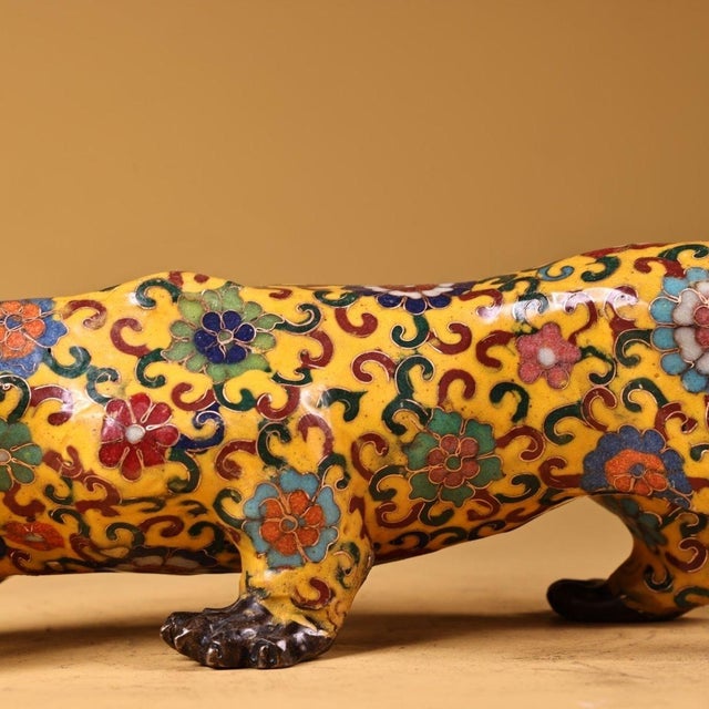 Gilt Bronze Cloisonné Enamel Leopard Figure in Stalking Pose For Sale In Los Angeles - Image 6 of 10