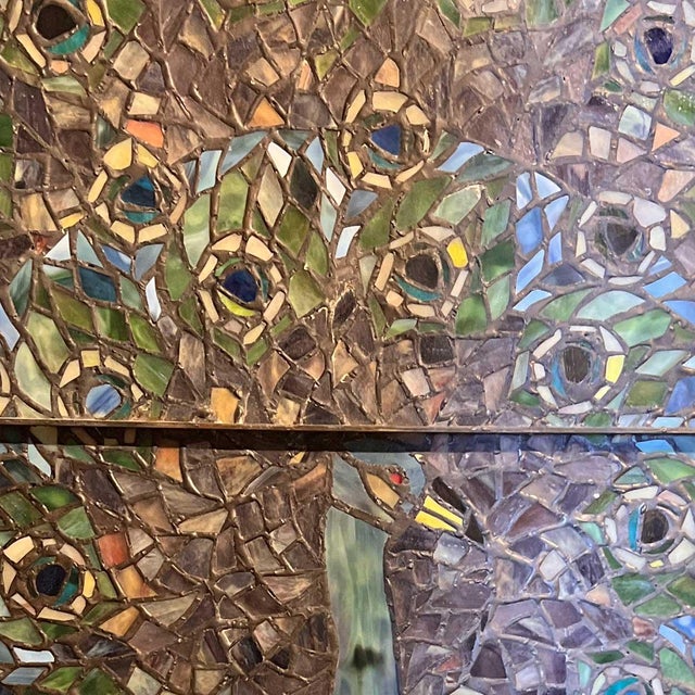 Vintage Stained and Leaded Glass Peacock Window, After Tiffany Studios For Sale - Image 9 of 13