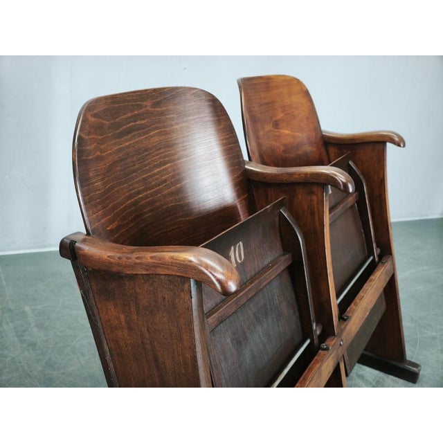 Czech Art Deco 2-Seater Cinema Bench in Beech Wood, 1920s For Sale - Image 10 of 15