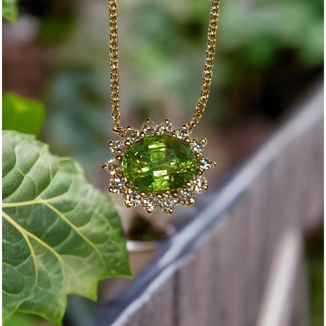 Natural Sapphire Diamond Halo Pendant With Chain 18" 14k YG 3.14 TCW Certified For Sale - Image 11 of 13