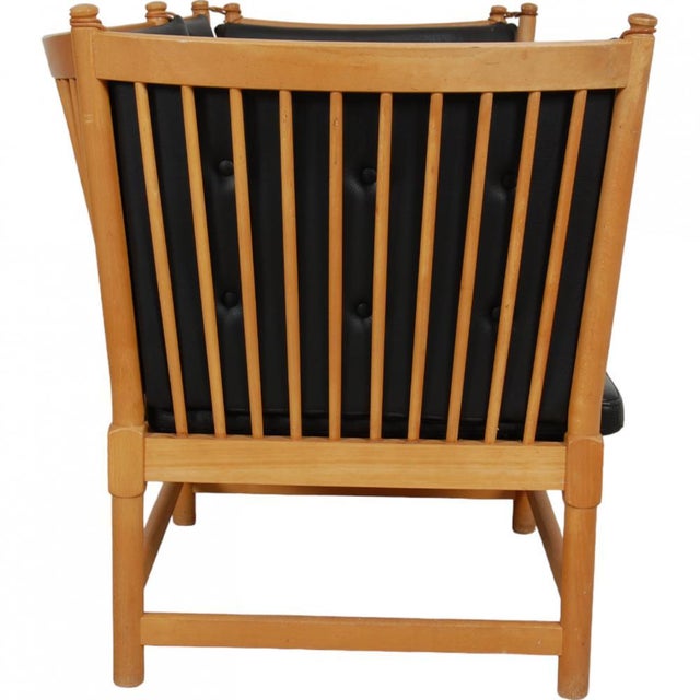 Spoke-Back Sofa in Black Leather by Børge Mogensen, 1990s For Sale - Image 3 of 18