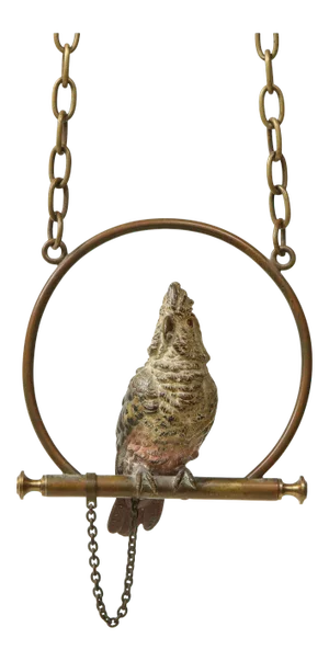 Conservatory Polychrome Cold-Painted Metal Cockatoo on Hanging Perch