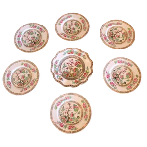 “Indian Tree” Pattern Porcelain Dessert/Bread Plate Set, 8 Pieces