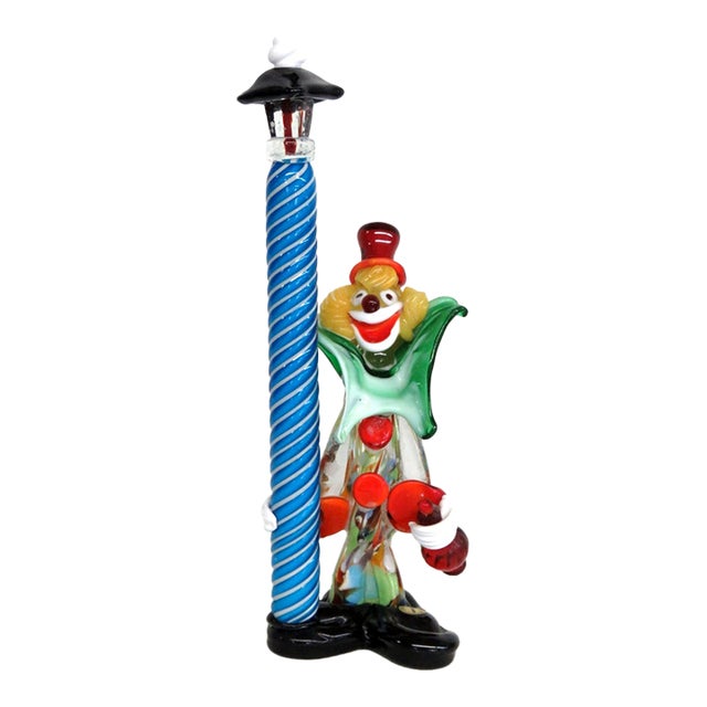 Murano Italy Art Glass Large Clown With Street Lantern Lamp Post Figurine 5208b For Sale