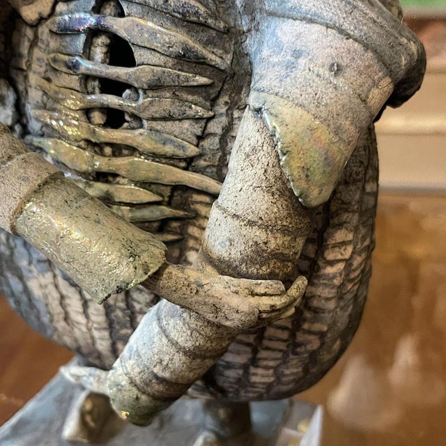 The Warrior Ceramic Sculpture in Enamel and Gilding by Klara Reynders, 1987 For Sale - Image 9 of 18