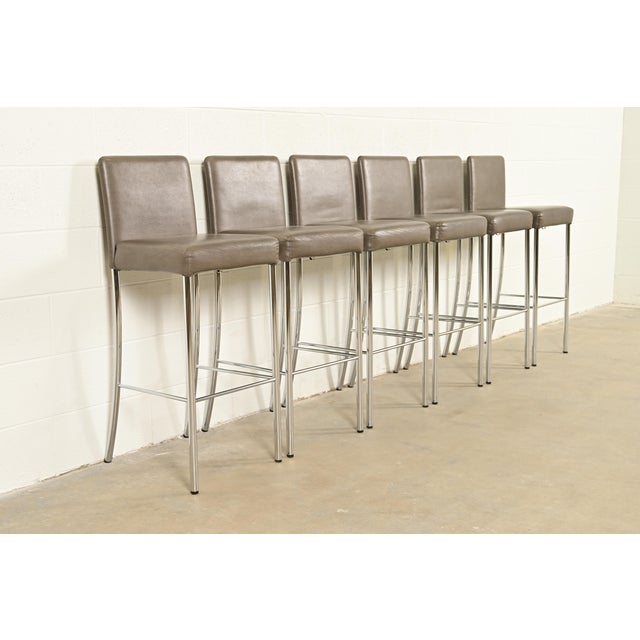 Steelcase Coalesse Modern Leather and Chrome Bar Stools, Set of Six For Sale - Image 13 of 13