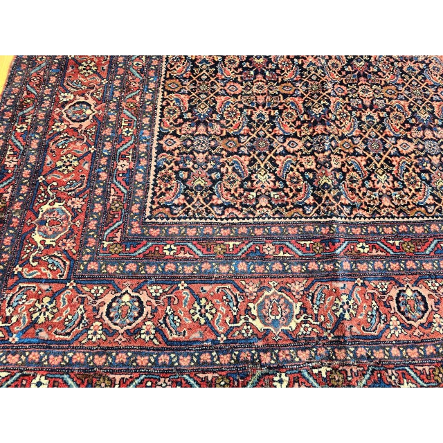Vintage Persian Bidjar Rug, Hand-Knotted Wool, All-over Herati Geometric Pattern, Navy & Rust-Red,9x12 For Sale - Image 15 of 16