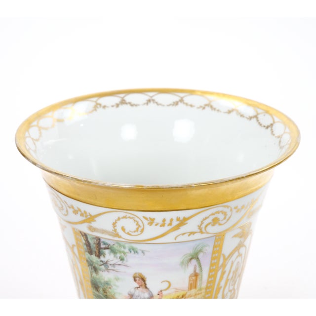 19th Century Hand-Painted Paris Porcelain Cachepots With Gilt Details For Sale - Image 4 of 12