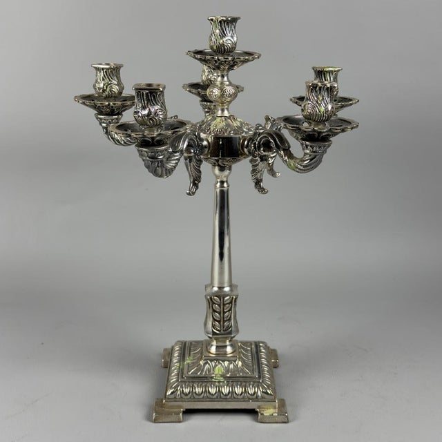 Empire Style Silver-Plated Bronze 6-Light Candelabras, 20th Century, Set of 2 For Sale - Image 4 of 15