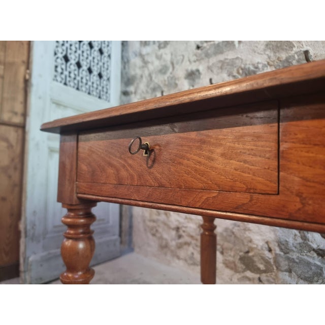 Antique French Oak Desk Table with Drawers, 1920s For Sale - Image 13 of 18