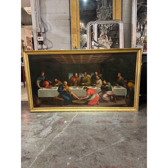 19th C. Italian Oil Painting of Jesus Washing Feet For Sale - Image 9 of 13