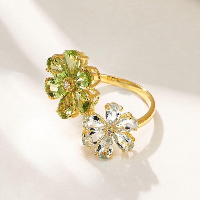 Not Yet Made - Made To Order Kai Flora Blossom Periot and Aquamarine Cocktail Ring in 14k Yellow Gold Ring, size 10 For Sale - Image 5 of 7