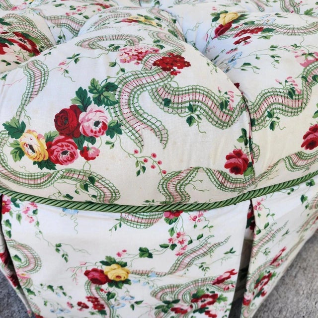 Floral Roses Ottoman Tufted Round For Sale - Image 13 of 14