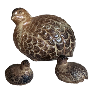 Vintage MCM Made in Japan Quail Family Figurine Set (3-Piece)