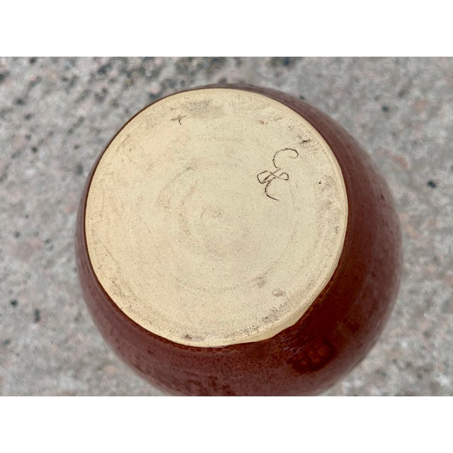 Hand-Thrown Studio Ceramic Vase with Beige Flow Glaze on Reddish-Brown Glossy Glaze, Germany, 1960s For Sale - Image 6 of 15