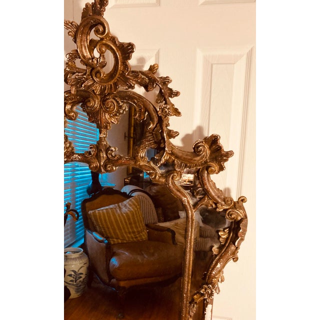 Auburn Large Antique 19th Century Rococco Venetian Carved Walnut & Gold Gilt Wall Mirror For Sale - Image 8 of 11