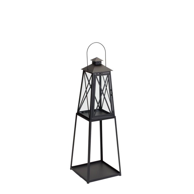 Modern Traditional Metal Lantern with Tapered Stand (Set of 2) For Sale - Image 3 of 3