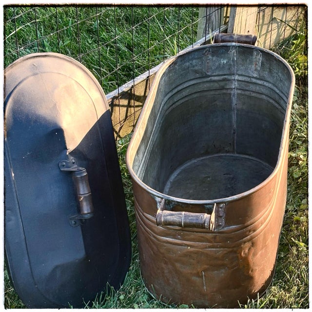 American 19th C. Copper Boiler Wash Tub American Primitive With Lid For Sale - Image 3 of 12